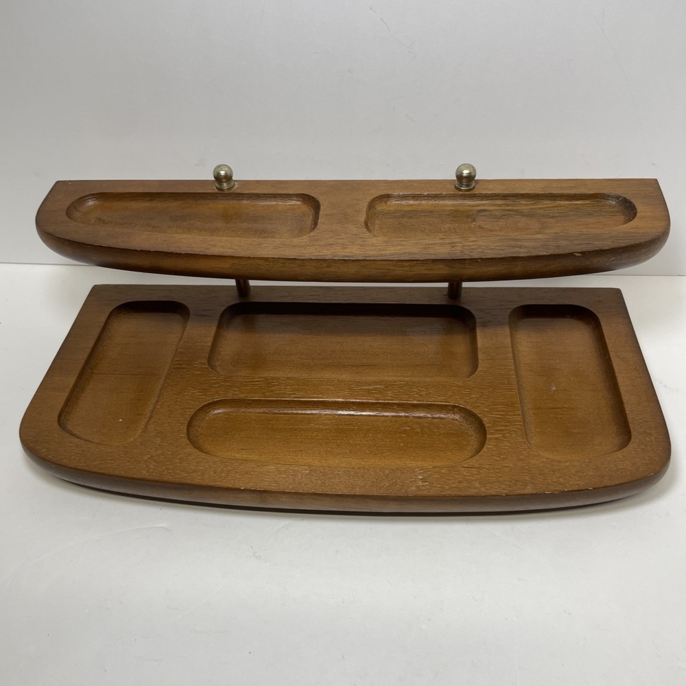 Vintage Mid Century Two Tiered Wood Valet 12"L x 4"H x 5.5"W